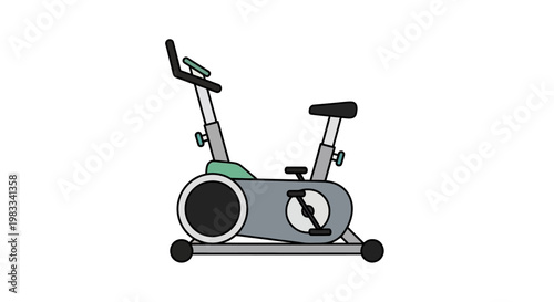 A modern stationary exercise bike with grey, black, and mint green accents
