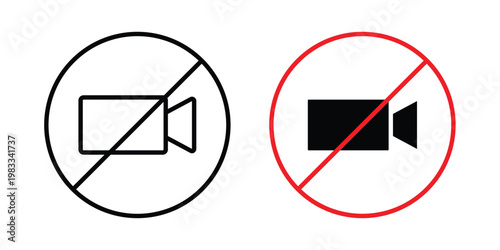 No recording icon outline style. Black solid silhouette style icons