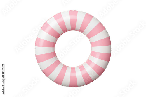Pink and white striped inflatable swim ring for summer recreation, pool fun, and beach vacations on transparent background