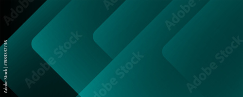 Tableau sur toile Abstract Dark Teal and Black Geometric Background with Overlapping Rounded Layer