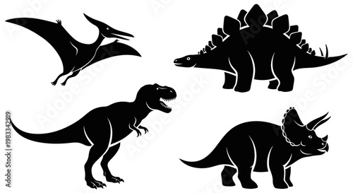 Prehistoric Dinosaur Silhouettes Collection: T-Rex, Stegosaurus, Triceratops, Pterodactyl