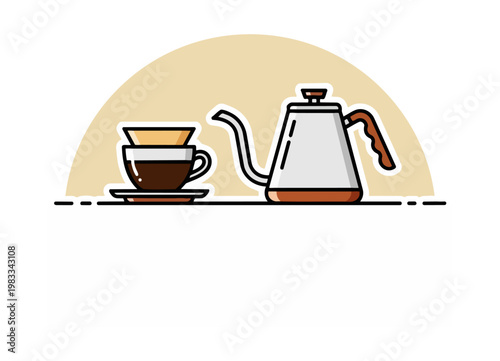 Coffee brewing illustration kettle cup and filter vector design