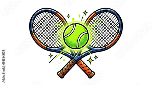 Tennis rackets and glowing ball