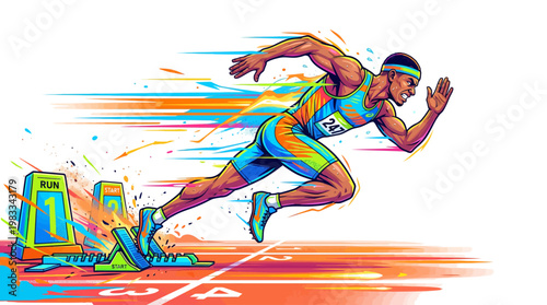 Runner starting race with motion blur