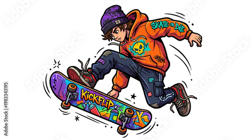 Skater performing kickflip trick