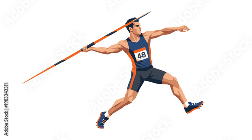 Male athlete throwing javelin during track and field event