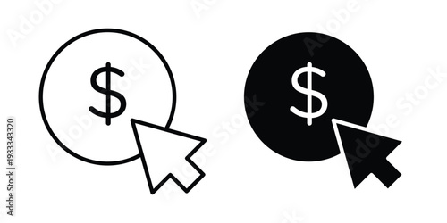 Pay per click icon outline style. Black solid silhouette style icons