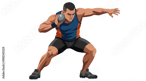 Shot put athlete preparing to throw heavy ball