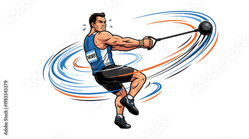 Hammer throw athlete swinging heavy ball