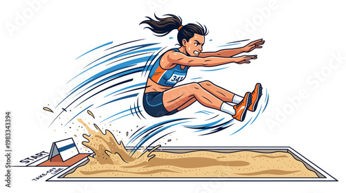 Woman long jumper leaping over sand pit