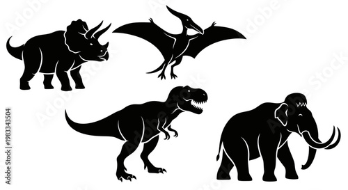 Prehistoric Animal Silhouettes: Dinosaurs and Mammoth Collection