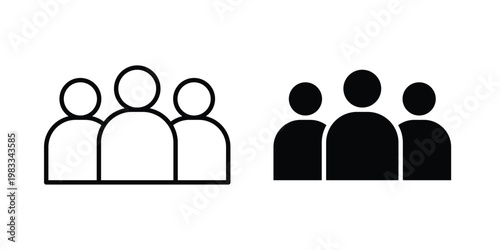 people icon outline style. Black solid silhouette style icons