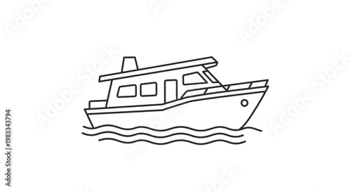 A simple line drawing of a motorboat on wavy water
