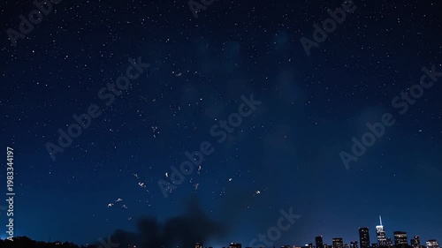 Wallpaper Mural Vibrant fireworks exploding over city skyline at night Torontodigital.ca