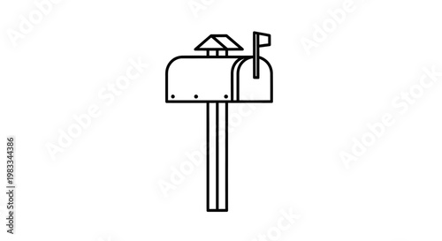 A simple line drawing of a classic mailbox with a flag raised