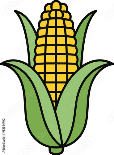 Minimal corn cob flat icon vector with simple husk and kernel design for agriculture and food concept