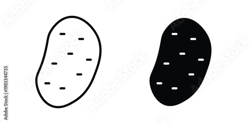 Potato icon outline style. Black solid silhouette style icons