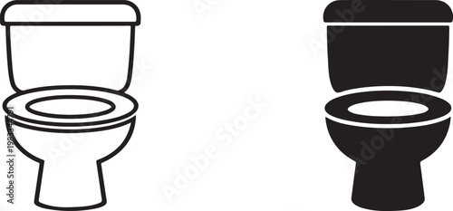 Bathroom restroom toilet seat icons. Black silhouette and outline vector symbols for public signs.