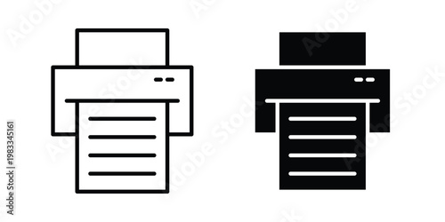 Printer icon outline style. Black solid silhouette style icons