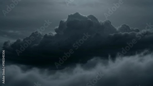 The frames depict a large, dark cloud formation dominating the sky, creating an overcast and moody atmosphere