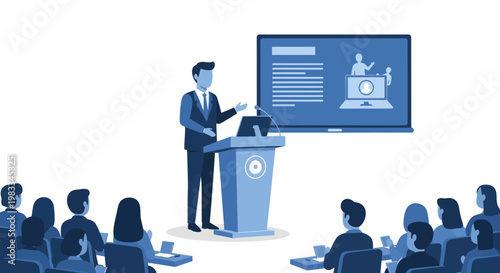 Businessman giving presentation to audience in conference room