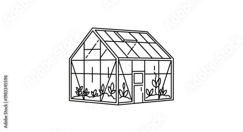 Canvas-taulu A simple line drawing of a greenhouse with plants inside