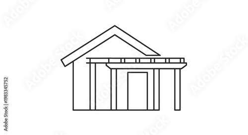 A simple line drawing of a small house with a porch