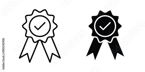 Quality certified badge icon outline style. Black solid silhouette style icons