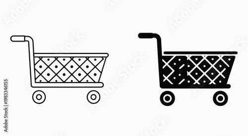 Trolley shopping cart commerce symbol, modern line and flat vector icon representing e-commerce, retail purchasing, and online shopping concept for web