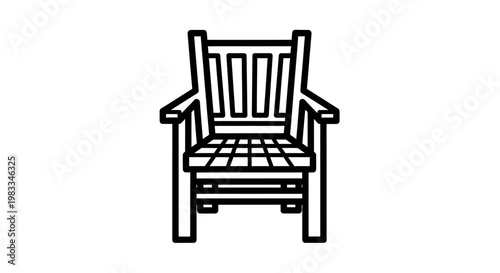 Minimalist line drawing of a wooden chair with slatted back and seat
