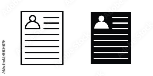 Resume icon outline style. Black solid silhouette style icons