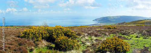 Southwest coast path in Exmoor National Park overlooking Bossington Beach	.  
