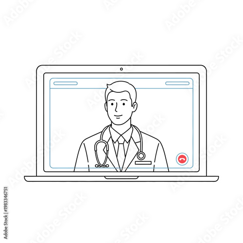 Online doctor consultation, telemedicine, virtual healthcare, medical video call isolated on White Background