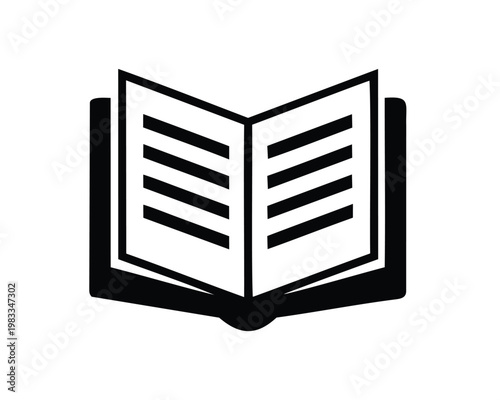 Open Book Icon - Black and White Vector Illustration