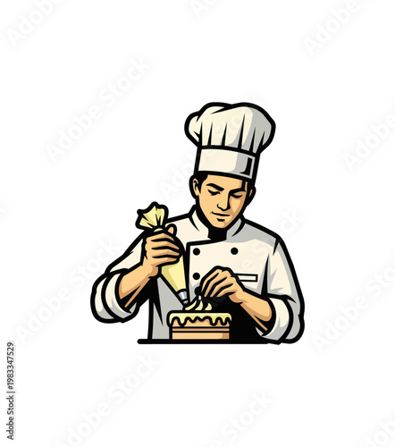 Chef grilling meat skewers on a charcoal grill isolated illustration