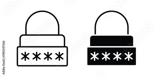 Security password icon outline style. Black solid silhouette style icons