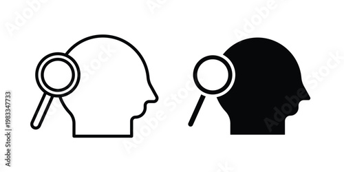 Self research icon outline style. Black solid silhouette style icons