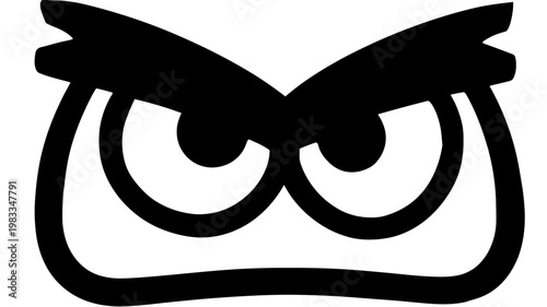 Angry Stylized Eyes Vector Illustration. Furious Intense Stare Expression. Cartoon Style Black and White Graphic Design Element.