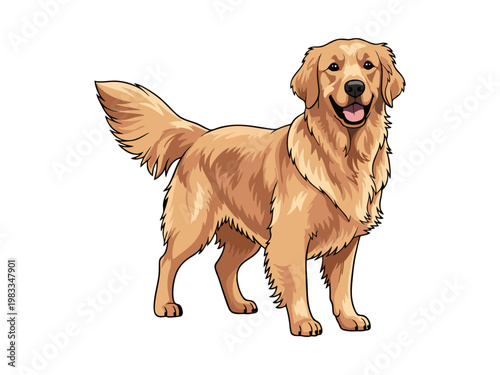 Golden Retriever Dog Standing Illustration in Vector Style