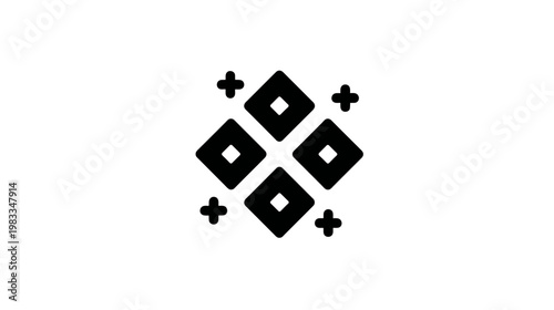 Elegant black diamond geometric icon with sparkles. Premium quality symbol, luxury graphic design element, celebration, glitter.