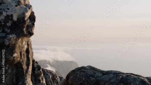 Slow Motion Sunset from Table Mountain Summit, Looking Out Toward the Atlantic Ocean Horizon in Cape Town South Africa