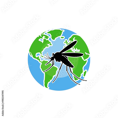 Mosquito Impact on Global Health Icon with World Map