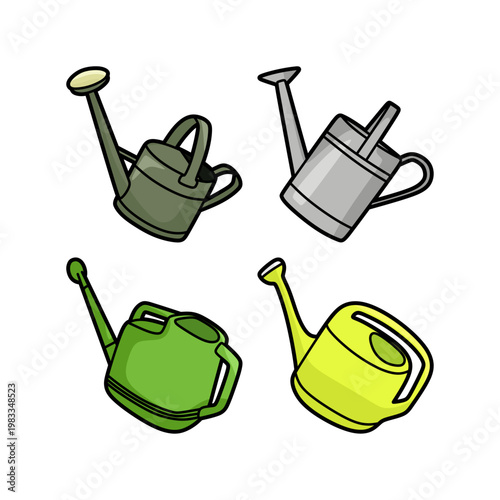 simple image of four colored plant watering tools