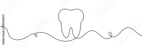 Continuous single line art of teeth and love shape, perfect for minimalist vector illustrations. teeth and love shape illustration in single line art style, ideal for modern graphic designs. EPS 10 .