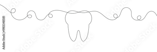 Continuous single line art of teeth and love shape, perfect for minimalist vector illustrations. teeth and love shape illustration in single line art style, ideal for modern graphic designs. EPS 10 .