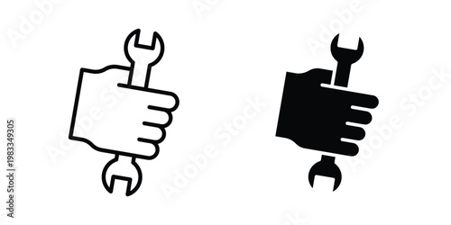 Spanner in hand icon outline style. Black solid silhouette style icons