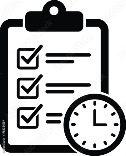 Clipboard with checklist and clock indicating time management and task completion