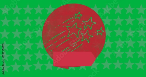 Shooting stars icon and red banner with copy space against grey stars on black background