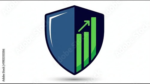 Financial Security Shield with Downward Arrow and Growth Chart