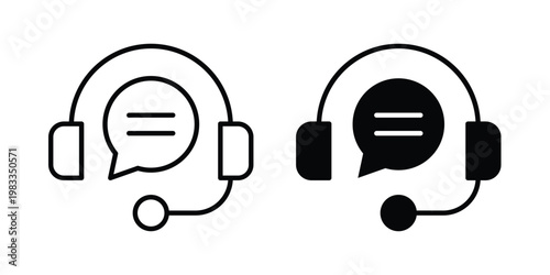 Support service headset icon outline style. Black solid silhouette style icons